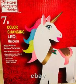 New 7 Ft Tall 7 Ft Wide Christmas Unicorn Color Changing Led Inflatable By Gemmy