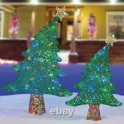 Pair of Indoor Outdoor Christmas Trees With 120 Colour Changing LED Lights NEW