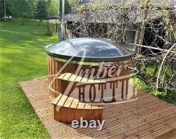 Premium Fibreglass Wooden Hot Tub Package Hydro Bubbles + Led, Wood Fired