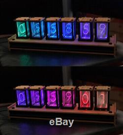 Retro 6 Digit Wood / Bamboo RGB LED Tube Desk Clock USB DIY KIT Not Nixie Clock