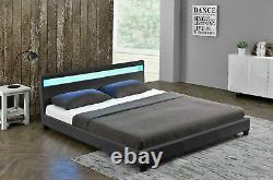 SMALL DOUBLE BED GREY FAUX LEATHER 4FT LED COLOUR CHANGING Free UK Delivery