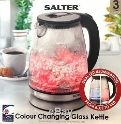 Salter Colour Changing Glass Kettle with LED Illumination 1.7 Litre 2200W Silver