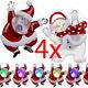 Set Of 4 Christmas Led Figurine Colour Changing Ornament Xmas Suction 9cm New