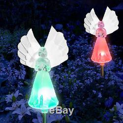 Set of 2 Solar Power Angel Fiber Optic Wings Garden Stake Color Change LED Light