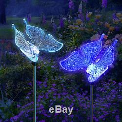 Set of 2 Solar Powered Butterfly Yard Garden Stake Color Changing LED Light
