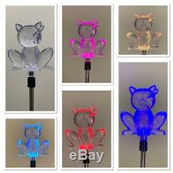 Set of 2 Solar Powered Cat Yard Garden Stake Color Changing LED Light