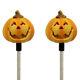 Set Of 2 Solar Powered Round Pumpkin Yard Garden Stake Color Changing Led Light
