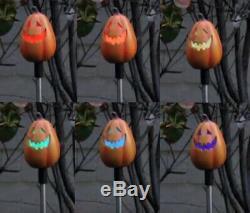 Set of 2 Solar Powered Tall Pumpkin Yard Garden Stake Color Changing LED Light