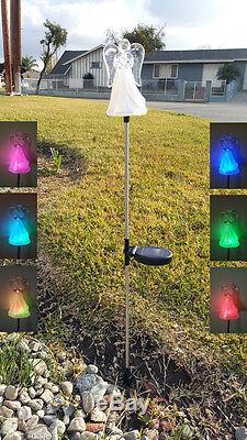 Solar Powered Angel with Frosted Skirt Garden Stake Color Change LED Light