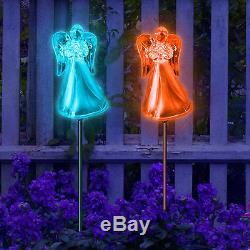 Solar Powered Angel with Frosted Skirt Yard Garden Stake Color Change LED Light