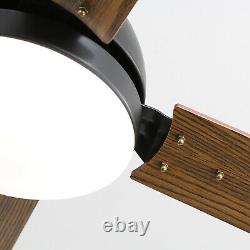 Vintage Wooden Blades Ceiling Fan Light Remote Control 3 Color LED/3 Speed/Timer