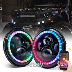 Xprite 7 90W CREE LED Headlights with RGB Chasing Halo For 97-18 Jeep Wrangler