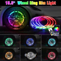 15,5 pouces Lumières de roue LED RGB à changement de couleur pour voiture camion Bluetooth APP + télécommande