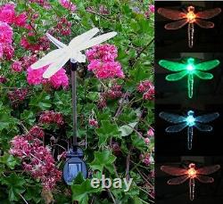 2x Solar Powered Dragonfly Paysage Garden Stake Couleur Changer La Lumière Led