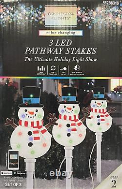 3 Gemmy Orchestre de lumières de snowmen LED changeant de couleur pour le chemin