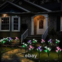 4 Pack 4 LED Lampe Solaire à Fleurs de Lys Changeant de Couleur pour Jardin Piquet de Lumière de Chemin de Jardin