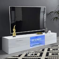 63 White Modern Tv Unit Cabinet Tv Stand Matt Corps Et Haute Brillance Porte Led Lumière