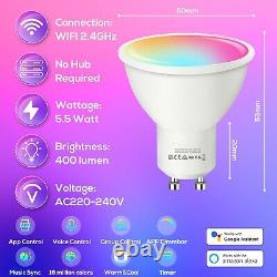 Ampoule Wifi Smart GU10 E14 E27 RGB CCT Dimmable Lampe Contrôle par Appli Alexa Google Home