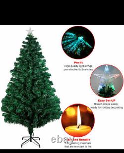 Arbre de Noël à fibre optique avec lumières LED, étoile pré-illuminée, couleur verte changeante, 5 pieds.