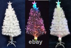 Arbre de Noël à fibre optique blanche avec lumières LED, étoile pré-éclairée et changement de couleur.