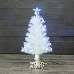 Arbre de Noël à fibre optique blanche avec lumières LED, étoile pré-éclairée et changement de couleur.