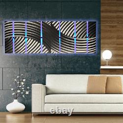 Art mural abstrait moderne en métal avec changement de couleur LED décor peinture RGB