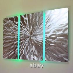 Art mural abstrait moderne en métal avec éclairage LED changeant de couleur pour la décoration intérieure de la maison.