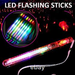 Bâton lumineux clignotant LED changeant de couleur 200x pour fête avec des bâtons lumineux dans le noir.