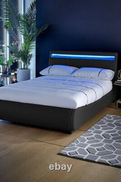 Black Faux Leather Bed Frame Couleur Changer Led Lights King Collection Cw1