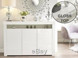 Blanc Brillant Top Portes Enfilade Cabinet Moderne Armoire Buffet Gloss Light Unit