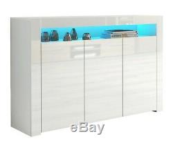 Blanc Brillant Top Portes Enfilade Cabinet Moderne Armoire Buffet Gloss Light Unit