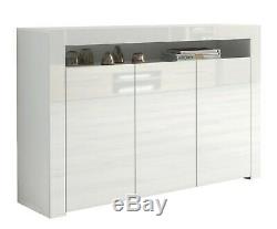 Blanc Brillant Top Portes Enfilade Cabinet Moderne Armoire Buffet Lily Gloss Unité