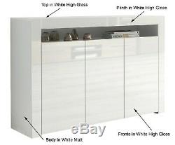 Blanc Brillant Top Portes Enfilade Cabinet Moderne Armoire Buffet Lily Gloss Unité