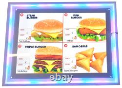 Cadre en cristal RGB lumineux avec changement de couleur LED, affiche, panneaux de menu affichés