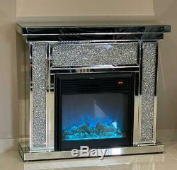 Cheminée Mirrored Crushed Diamant Changement De Couleur Led Mirrored Furniture