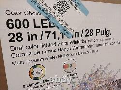 Couronne de branche de gui blanc d'hiver de 28 pouces avec lumières LED changeantes de couleur, neuve