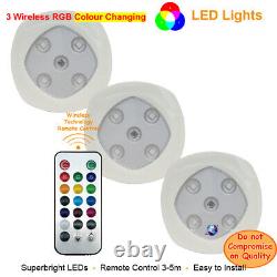 Ensemble de 3 lumières LED RVB à changement de couleur, projecteurs à télécommande sans fil.