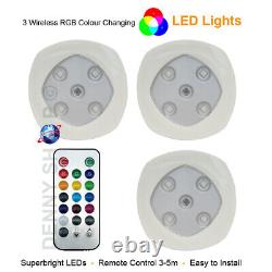 Ensemble de 3 lumières LED RVB à changement de couleur, projecteurs à télécommande sans fil.