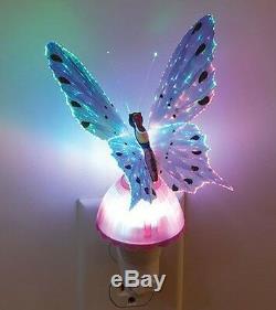 Fibre Optic Butterfly Night Light Led Changement De Couleur Bleu