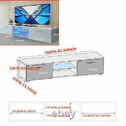 Grand 160cm White Tv Unit Cabinet Stand Matt Body & High Gloss Doors Led 2 Draws
