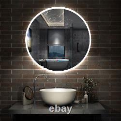 Grand miroir de salle de bain rond avec lumières LED 3 couleurs changeantes et désembueur