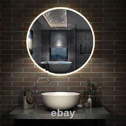 Grand miroir de salle de bain rond avec lumières LED 3 couleurs changeantes et désembueur