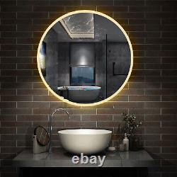 Grand miroir de salle de bain rond avec lumières LED 3 couleurs changeantes et désembueur