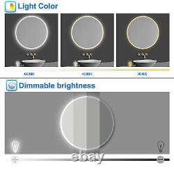 Grand miroir de salle de bain rond avec lumières LED 3 couleurs changeantes et désembueur