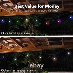 Hbn 24ft Outdoor String Lights Rgbw-smart String Lights Couleur Changer 12 Acr