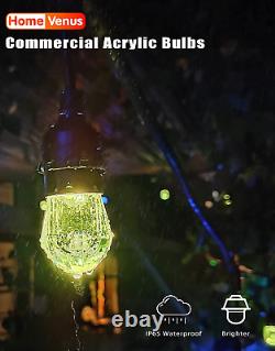 Hvs Smart Outdoor String Lights, Led 48ft-24 Ampoules Changement De Couleur Rgb White Cafe