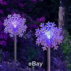 Lot De 2 Solar Powered Snowflakes Jardin 3d Jardin Stake Changement De Couleur Led