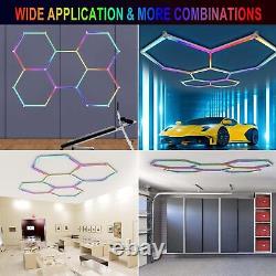 Lumière de garage hexagonale LED RVB changeant de couleur 24 pack pour entreposage et detailing de voitures