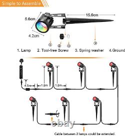 Lumières de jardin à LED à changement de couleur, projecteur extérieur étanche sur secteur avec rallonge de 20m