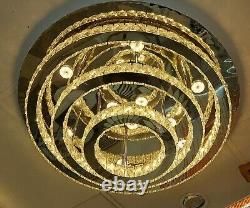 Luminaire de plafond LED à changement de couleur cristalline avec cadre miroir circulaire et rond